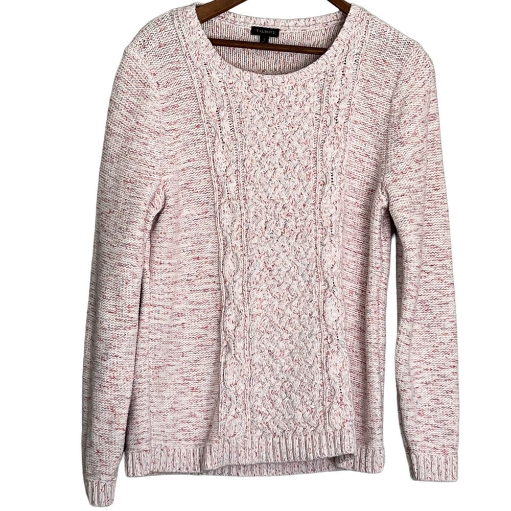 TALBOTS White with Pastel Flecks  Cable-knit Sweater Large Excellent Condition